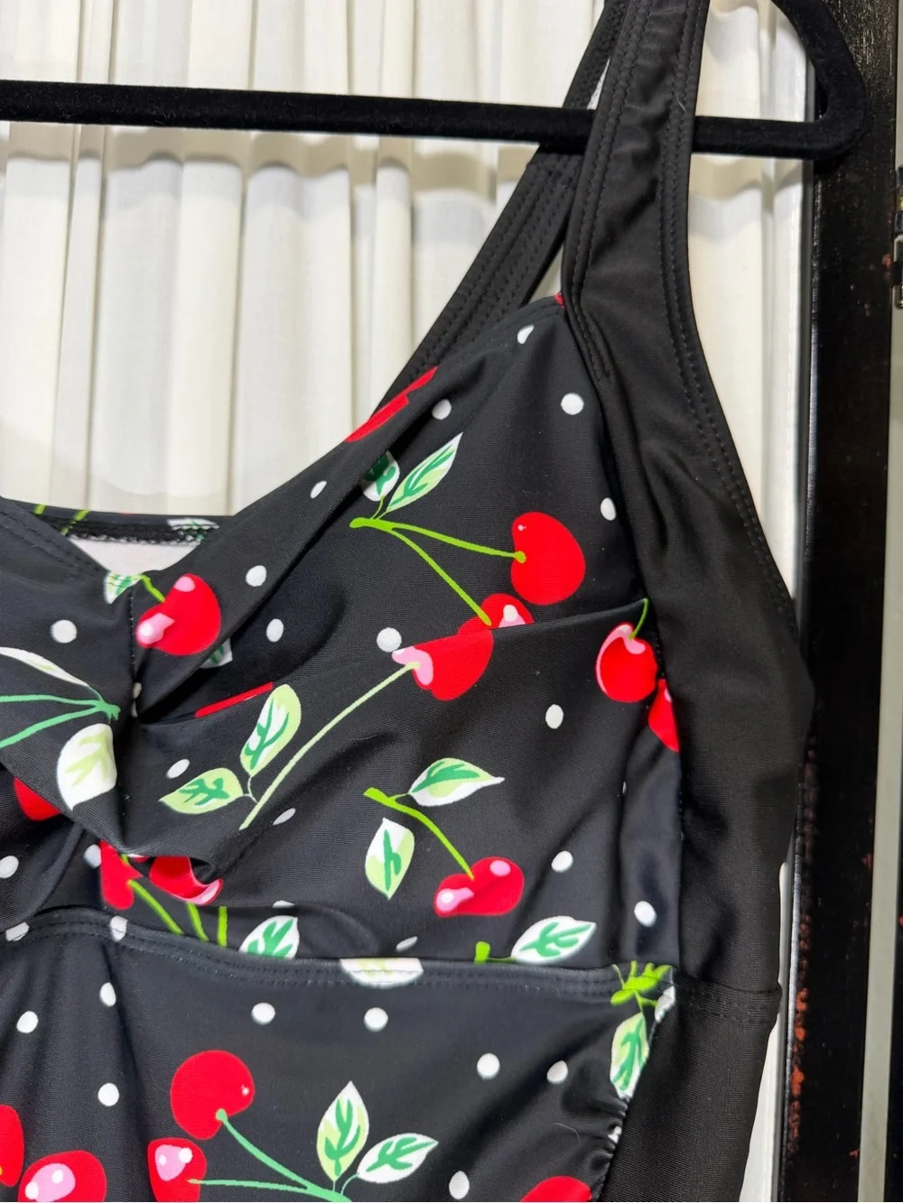 Retro Cherry Print Black One-Piece Swimsuit